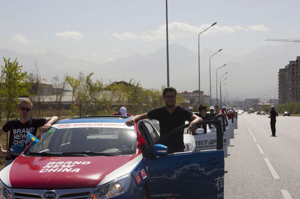 BYD F5 Suri leading the BYD F3 and S6 fleet in Almaty